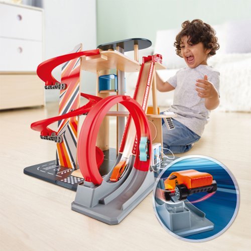 Hape  Gearhead Stunt Garage Wooden High-Rise Car Parking Lot Kid's Playset WHERE TO BUY