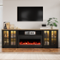 U-HOMY - 97" Fireplace TV Stand with 42" Electric Fireplace, Glass Door Media Console with LED Lights - Black-Front_Standard