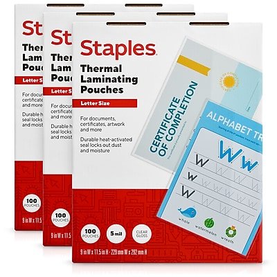 Staples - Thermal Laminating Pouches, Letter Size, 5 Mil, 300/Box (5245701/5245702) - Clear
