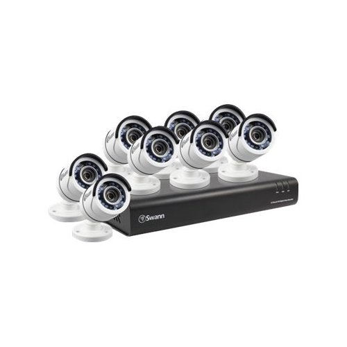  Swann - 8-Channel, 8-Camera Indoor/Outdoor Wired 1080p 1TB DVR Surveillance System - Black/White