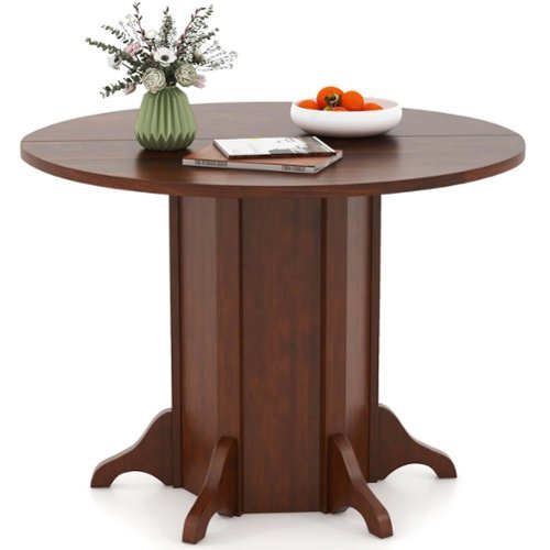 Costway 42" Wooden Kitchen Table Round Dining Table with Pedestal Base for 4-6 People - Brown