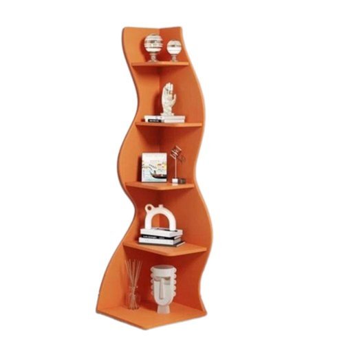 Hivvago - Modern Wave Shape 5 Shelf Corner Bookcase Wood Finish - Orange-Front_Standard 