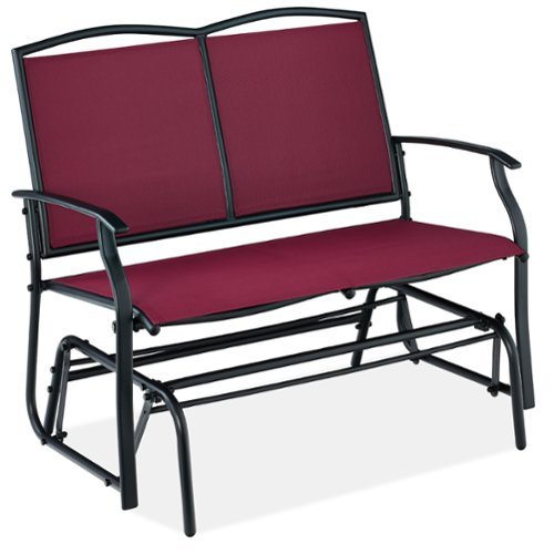 Best Choice Products - 2-Person Outdoor Swing Glider, Steel Patio Loveseat, Bench Rocker w/ Armrests - Burgundy/Black-Front_Standard 