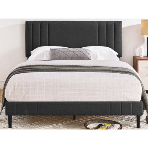 Decoro - Chicago Modern Tufted Upholstered Platform King Size Bed Frame, Dark Grey - Dark Gray-Front_Standard 