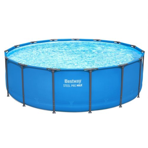Bestway - Steel Pro MAX 15' x 48" Round Above Ground Swimming Pool for Backyard - Blue-Front_Standard 