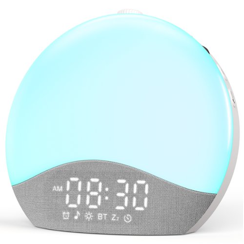ecozy Sunrise Alarm Clock, White Noise Sound Machine, Upgraded Backlit Buttons for Bedrooms, 26 Soothing Sounds - Grey