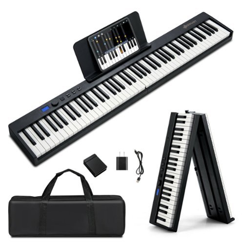Costway - 88-Key Folding Electric Piano Keyboard Semi Weighted Full Size MIDI Toy - Black-Front_Standard 