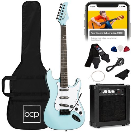 Best Choice Products - 39in Full Size Beginner Electric Guitar Kit with Case, Strap, Amp, Whammy Bar - Powder Blue-Front_Standard 