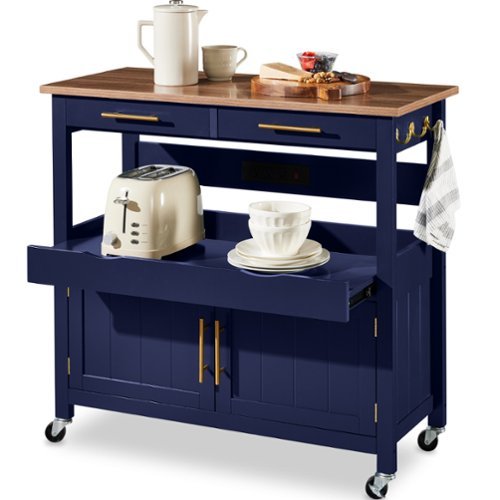 Best Choice Products - 36in Large Rolling Kitchen Island Cart, 2-Door Cabinet, Outlet, Hooks, & Wheels - Midnight Blue-Front_Standard 