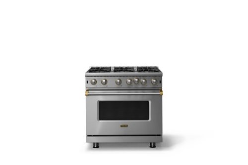 Viking - Professional 5 Series 5.1 Cu. Ft. Freestanding Open Burner LP Gas Convection Range-Stainless Steel w. Brushed Brass Trim - Stainless Steel