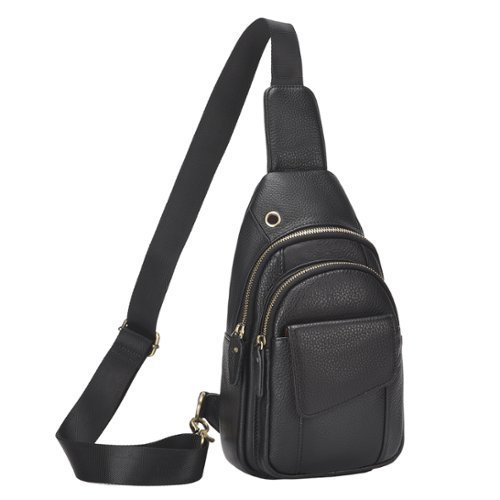 Unique Bargains - Full-Grain Leather Sling Bag for Men Women Vintage Multi-Pocket Crossbody Bag with Concealed Carry Compartment - Black-Front_Standard 