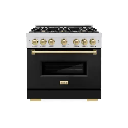 Front. ZLINE - ZLINE Autograph 36" Classic Gas Range with 6 Burners and Bronze Accents (CGRZ-BLM-36-CB) - Black.