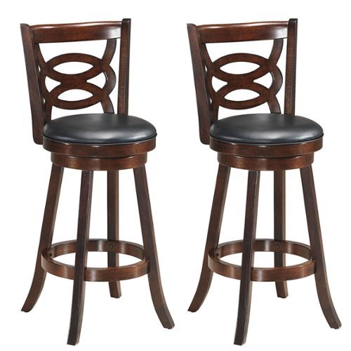 Costway Set of 2 Bar Stools 29" Height Wooden Swivel Backed Dining Chair Home Kitchen - brown+ black