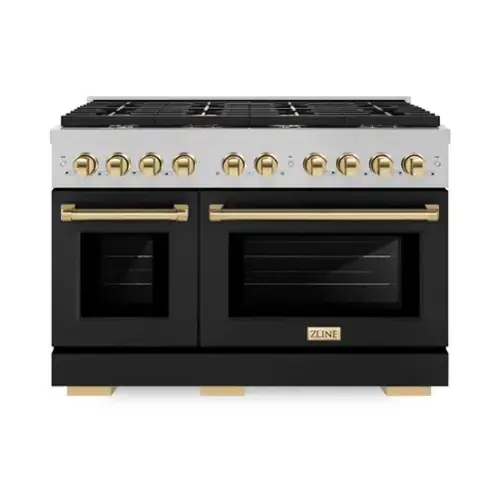Front. ZLINE - ZLINE Autograph 48 in. Paramount Dual Fuel Range with Black and Gold Accents (SDRSZ-BLM-48-G) - Black.