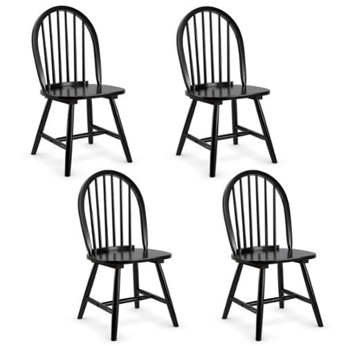 Costway - Set of 4 Vintage Windsor Dining Side Chair Wood Spindleback Kitchen Room - Black-Front_Standard 