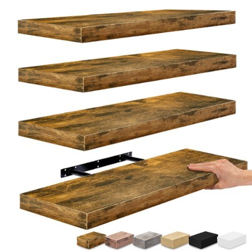 Sorbus - 24 x 9 Inch 4 Pack Wall Mounted Floating Wood Shelves - for Bedroom, Kitchen, Living Room, Bathroom - Brown-Front_Standard 