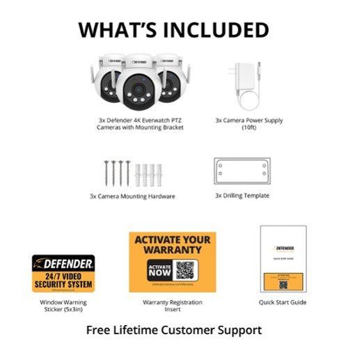 Defender AI 4K Everwatch PTZ 360° Wi-Fi 6 Plug-in Security Camera, Color Night Vision, AI-Tracking, Easy Setup , 3 Pack - White BUY IN MIDDLE EAST