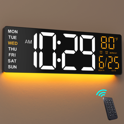 Easyera - 16.5" Large Digital Wall Clock with Anti-Glare Display, RGB Lights with 10 Scenes Mode Remote Control, Auto DST, BT Sync - Black-Front_Standard 