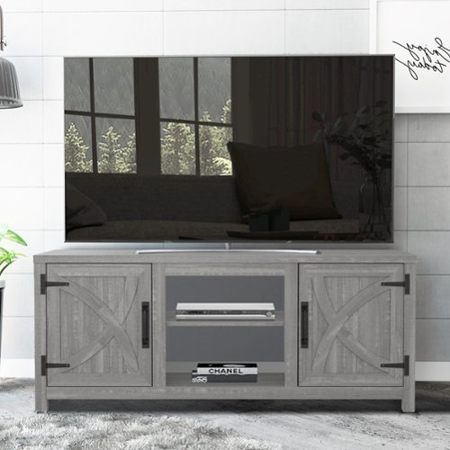 Ihomeadore - 58" Farmhouse TV Stand with Open Storage Shelves and Cabinets for TV up to 65" - Gray-Front_Standard 