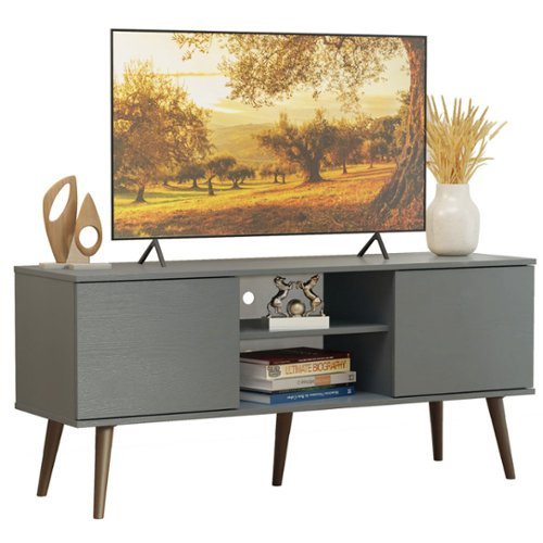 Madesa - TV Stand with 2 Doors and 2 Open Shelves with Cable Management 53"L Media Storage - Gray-Front_Standard 