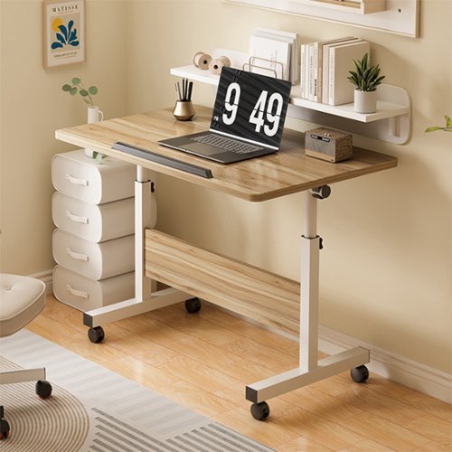  GARVEE - Standing Height Adjustable Computer Desk with Wheels Mobile Computer Table Sit Stand Up for Work Office, Ancient Oak