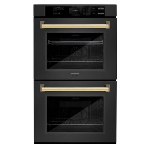 ZLINE - 30 in. Autograph Double Wall Oven w/ Air Fry in Black Stainless & Gold Handles - Black stainless steel