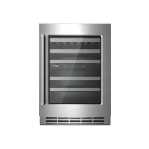Front. Thor Kitchen - 46 Bottle Dual Zone Wine Cooler - Stainless Steel.