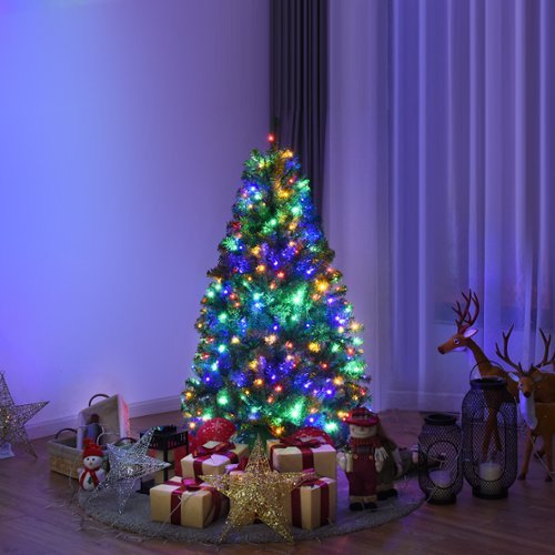 Costway - 4Ft Pre-Lit Artificial Christmas Tree Hinged 100 LED Lights - Green