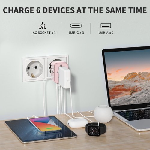 Epicka Universal Travel Adapter with 3 USB-C and 2 USB-A Ports Charger for USA EU UK AUS (TA-105C) - Pink WORLDWIDE DELIVERY