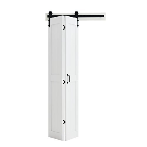 VEVOR - Bifold Barn Door, 36" x 84", MDF Bi-Fold Sliding Closet Doors, Header Board and Hardware Kit Included - White-Front_Standard 