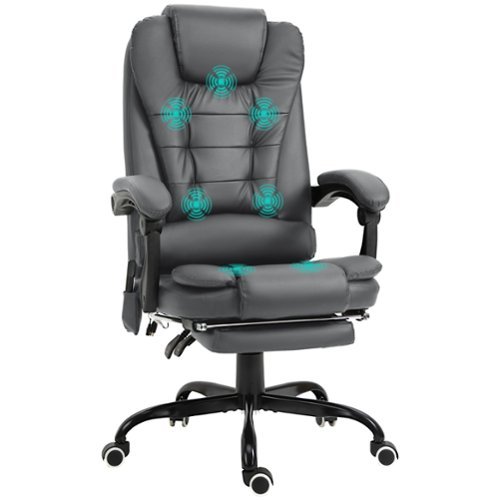 Vinsetto - 7-Point Vibrating Massage Office Chair, High Back Computer Chair with Lumbar Support, Footrest, Reclining Back - Gray-Front_Standard 
