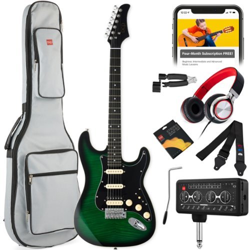 Best Choice Products - Beginner HSS Electric Guitar Kit w/ Headphone Amp, Gig-Bag, Headphones - Green Flametop/Black-Front_Standard 