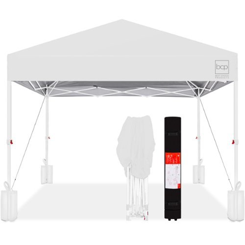 Best Choice Products - 10x10ft Easy Setup Pop Up Canopy w/ 1-Button Setup, Wheeled Case, 4 Weight Bags - / - White-Front_Standard 