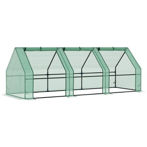 Outsunny - 9' x 3' x 3' Mini Greenhouse with Zippered Doors & Roll-up Windows, Portable Plant Hot House with Durable PE Cover-Front_Standard 