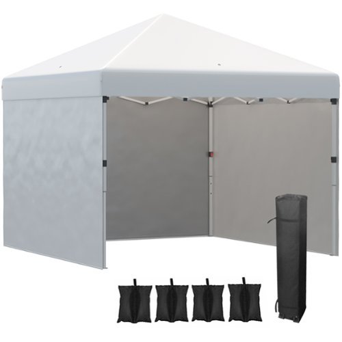 Outsunny - 10' x 10' Pop Up Canopy Tent with 3 Sidewalls, Leg Weight Bags and Carry Bag, Height Adjustable - Cream White-Front_Standard 