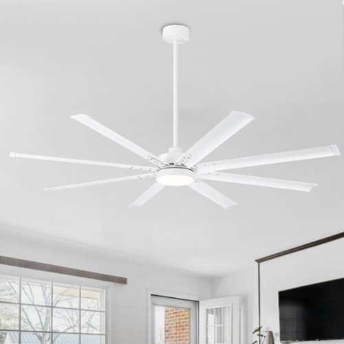 Breezary - 72-In Large Ceiling Fan with 8 Aluminum Blades, DC Motor, 6-Speed Remote with Timer, 2 Downrods, Light/No Light Option - Matte White (With Light)-Front_Standard 