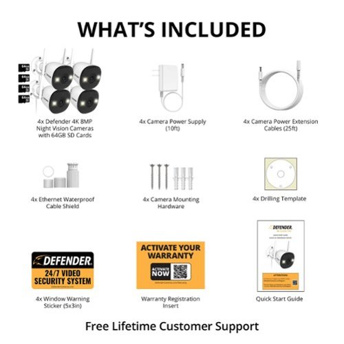 Defender AI POWERED 4K Guard Pro Wi-Fi 6 Plug-in Security Camera with 64GB SD Card, 4 Pack - White BUY IN EUROPE