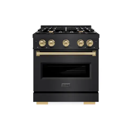 Front. ZLINE - ZLINE Autograph 30" Classic Dual Fuel Black Stainless Range w/ Bronze Accents (CDRBZ-30-CB) - Black Stainless Steel.