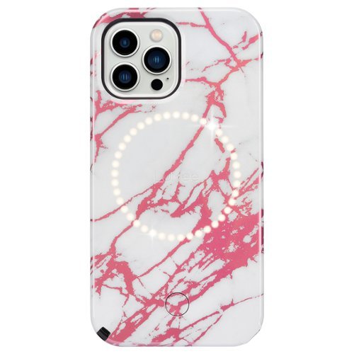 LuMee - Halo Battery Charger Case for iPhone 13 Pro Max - Rose Metallic/White Marble-Front_Standard 