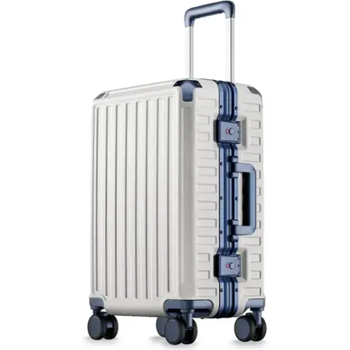 Front. LUGGEX - LUGGEX 20 Inch Carry On Luggage Zipperless Aluminum Frame Hardside 100% PC Suitcase 8010S - ZX-Core - White & Navy.