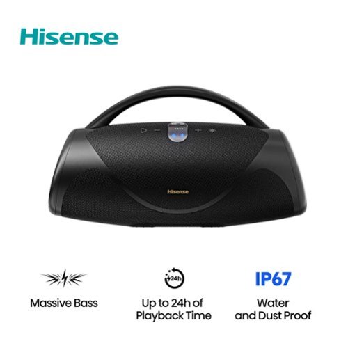Hisense - Portable Bluetooth Speaker with rechargable battery, ambient lighting, Auracast, FM radio, IP67 - Black