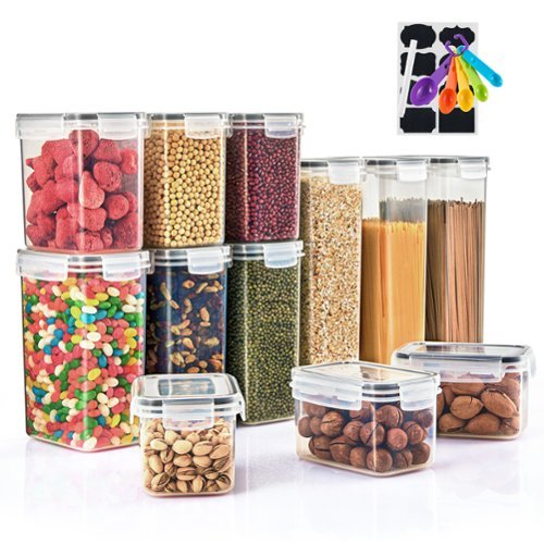  Sorbus - 12 Pack Airtight Food Storage Containers, Labels, Marker &amp; Measuring Spoons - Functional Dry Food Organizers - Clear