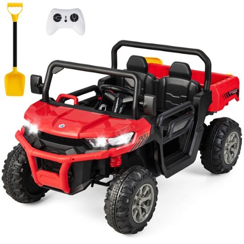 Costway - 24V Ride on Dump Truck Electric 2-Seater Kids UTV w/Dump Bed & Bight Lights and Remote Control - Red-Front_Standard 