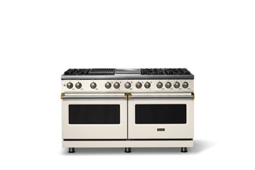 Viking - 60 in. Wide 8 Burner Pro 5 Series 9.4 Cu. Ft. Freestanding Sealed Dual Fuel Convection Range with Brushed Brass Trim - Pure White