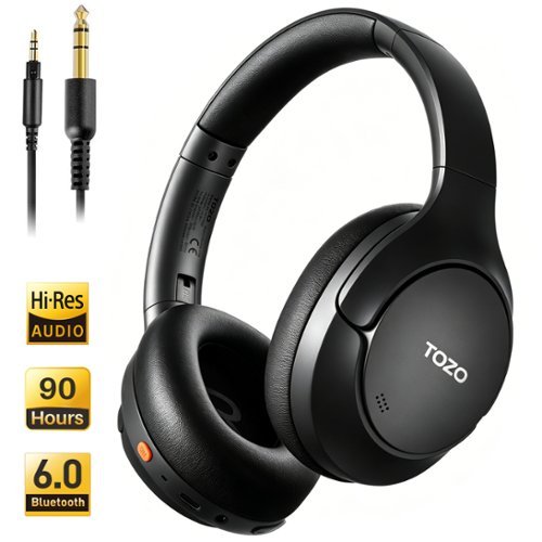 TOZO - HT3 Wire/Wireless AI Noise Cancel Over Ear Bluetooth 6.0 Headphone, 90H, Hi-Res, APP 32EQ, Foldable Adjustable Headband - Black-Front_Standard 