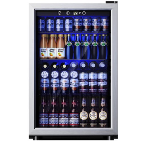 SIMZLIFE - 150 Can Beverage Fridge Cooler, 4.5 Cu.Ft Drink Refrigerator for Soda/Wine/Beer, Adjustable Temperature Setting for Home - Silver-Front_Standard 