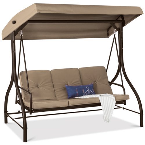 Best Choice Products - 3-Seat Outdoor Converting Canopy Swing Glider Patio Hammock w/ Removable Cushions - Desert Taupe-Front_Standard 