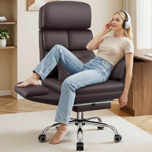 Brick Attic - 500LBS Leather Executive Office Chair, Reclining Swivel Criss Cross Chair with Armrests, High Back and Lumbar Support - Coffee Brown-Front_Standard 