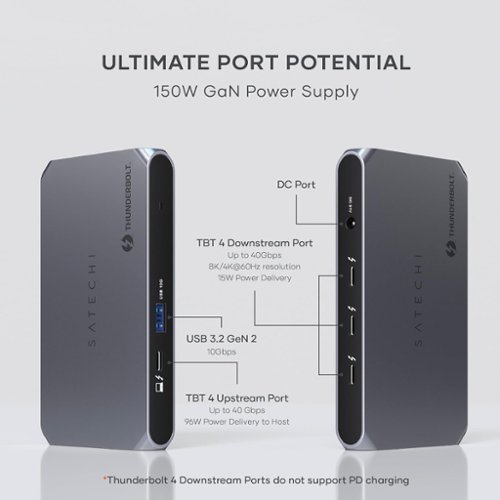 Satechi Thunderbolt 4 Slim Hub Pro - 5-in-1 Dock- USB-C 60W, Single 8k or Dual 4K Display, 4 Thunderbolt 4 Ports, USB 3.2 Gen2 - Space Gray WORLDWIDE DELIVERY