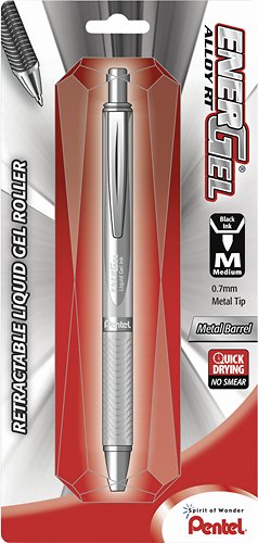  Pentel - Gel Pen, Retract./Refill., 0.7mm, Black Ink, Silver Barrel - Silver